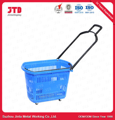 kupować Niebieskie plastikowe wózki na zakupy Kosze 60L Supermarket z kółkami online manufacture